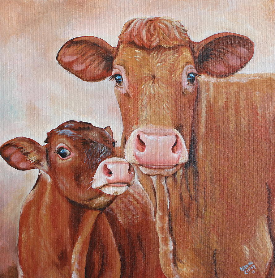 Cow Painting - Mommas Boy by Laura Carey