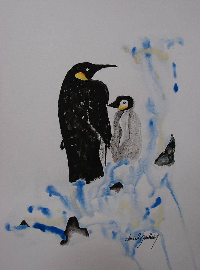 Penguin Painting - Mommy and baby Penguins by Daniel Goodwin