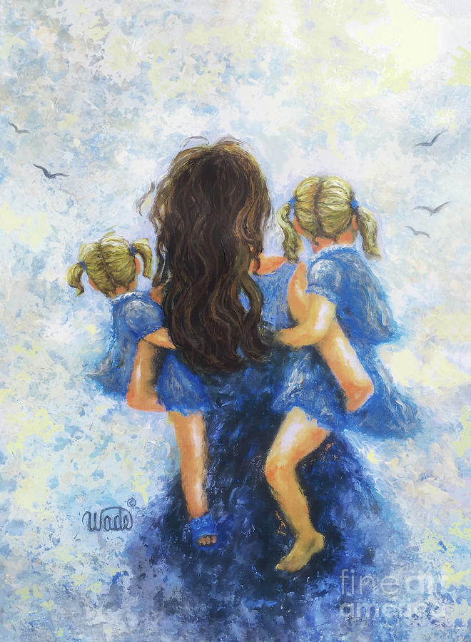 Mother and Two Daughters Illustration Blonde Mommy and Me 