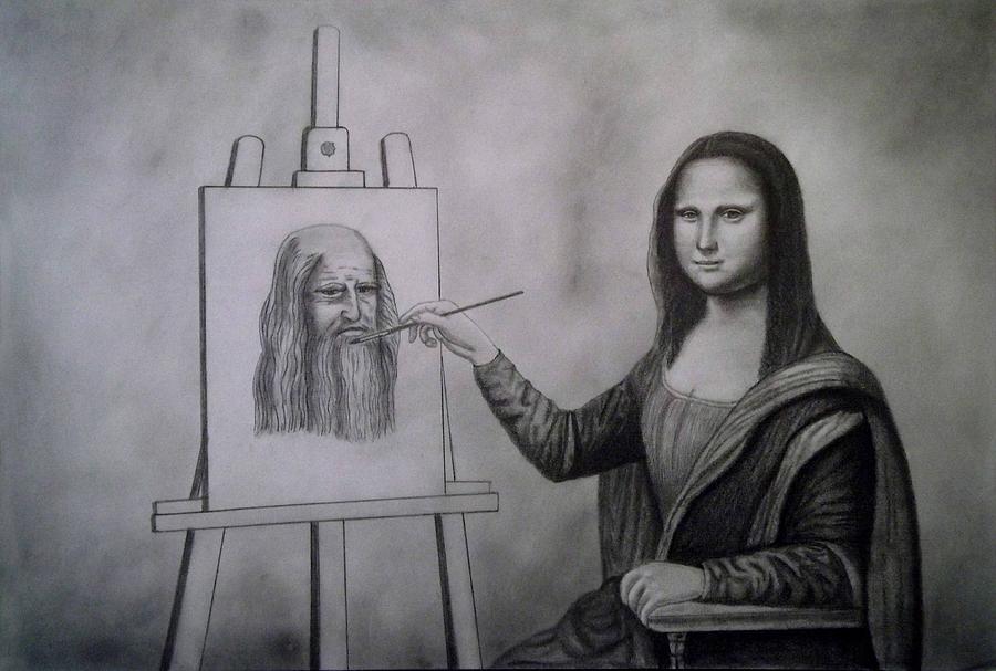 Mona Lisa Painting the Portrait of Leonardo Da Vinci      Painting by Luigi Carlo