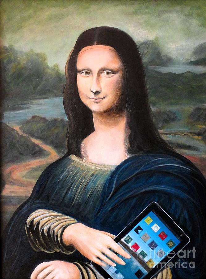 Mona Lisa with ipad Painting by John Lyes
