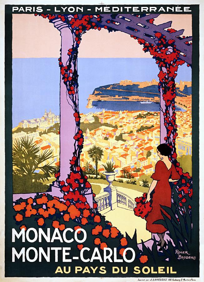 Monaco, Monte-Carlo, au pays du soleil, travel poster for PLM, ca. 1920 Painting by Vincent Monozlay