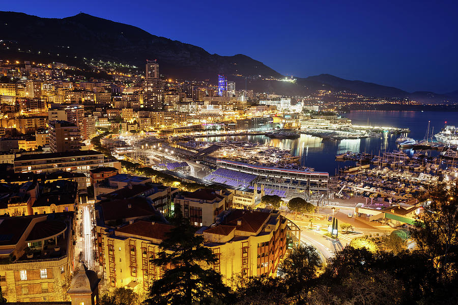 Monaco Port And Monte Carlo At Night Photograph by Artur Bogacki