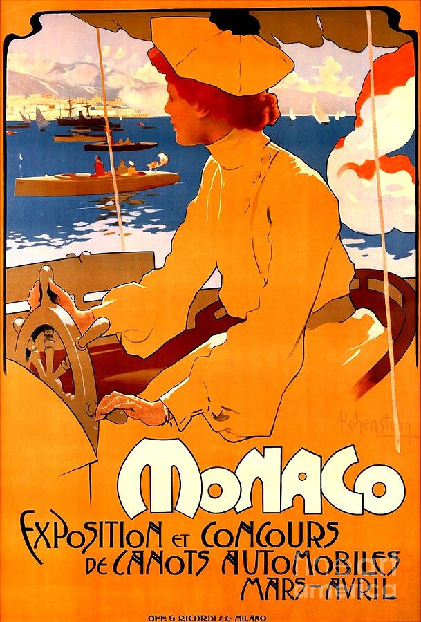 Monaco Speed Boat Exposition Art Nouveau Poster 1900 Painting by Peter Ogden