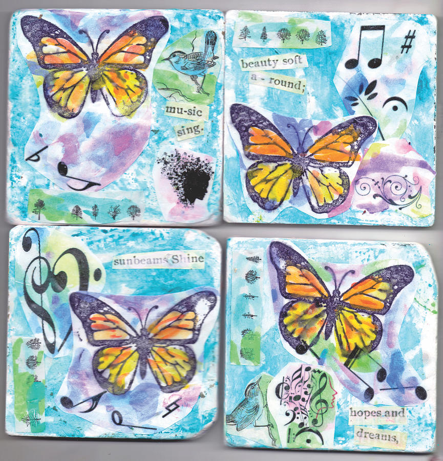 Monarch Butterflies And Music  Coasters Painting