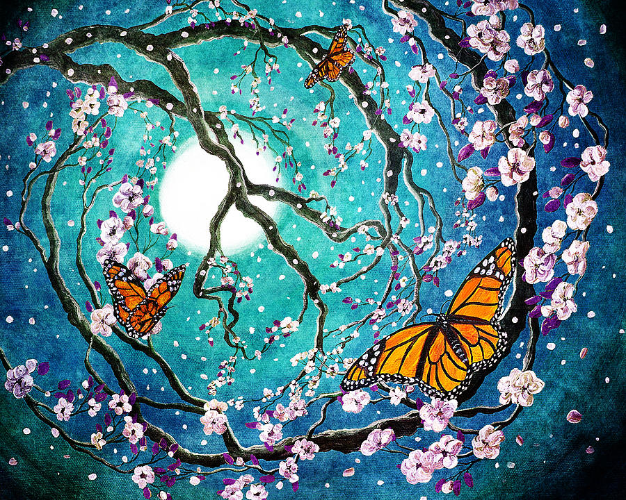 Monarch Butterflies in Teal Moonlight Digital Art by Laura Iverson