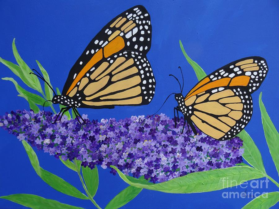 Butterfly Painting - Monarch Butterflies on Buddleia Flower by Karen Jane Jones