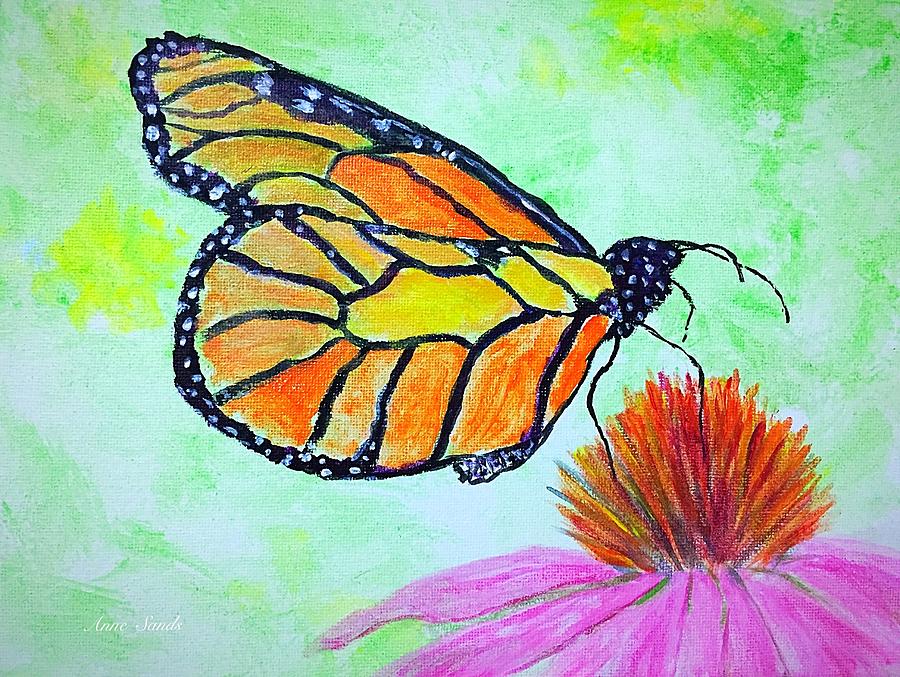 Monarch Butterfly Closeup Painting by Anne Sands