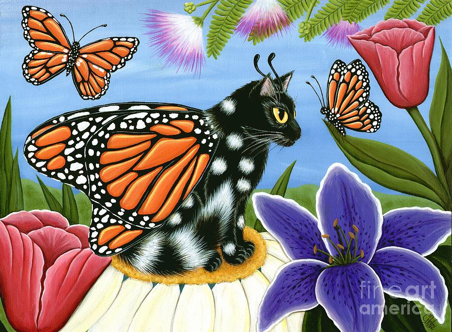 Monarch Butterfly Fairy Cat Painting by Carrie Hawks