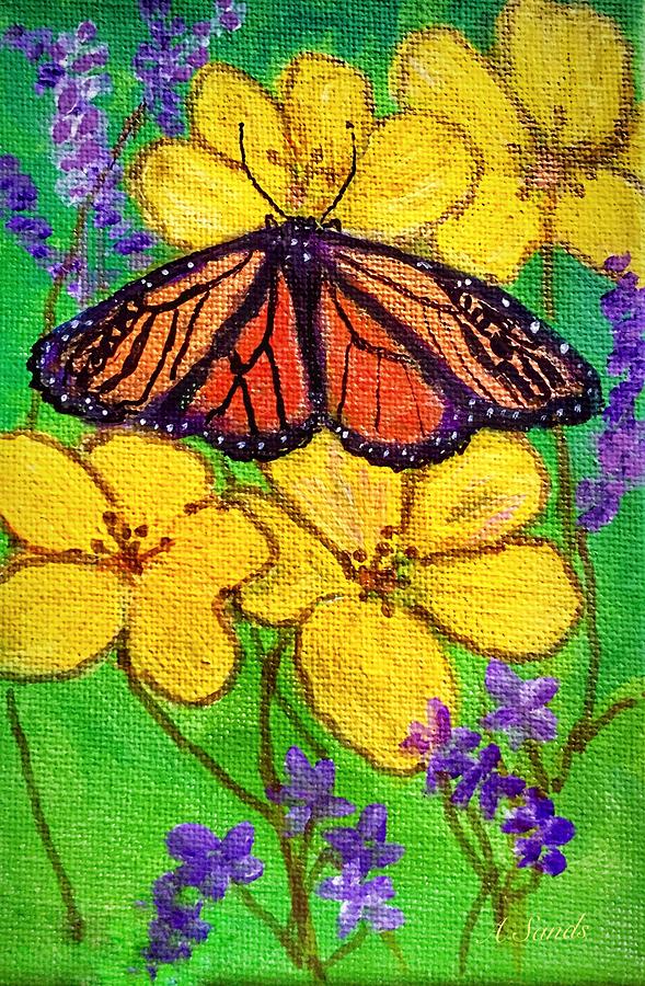 Monarch Butterfly on Yellow  Flowers Painting by Anne Sands