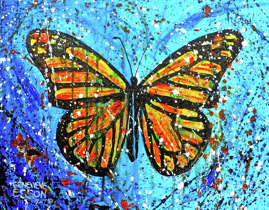 Monarch Butterfly Spatter Paint Painting by Genevieve Esson