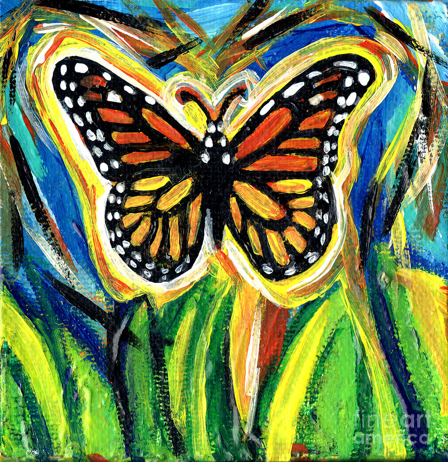 Butterfly Painting - Monarch Butterfly With Grass by Genevieve Esson