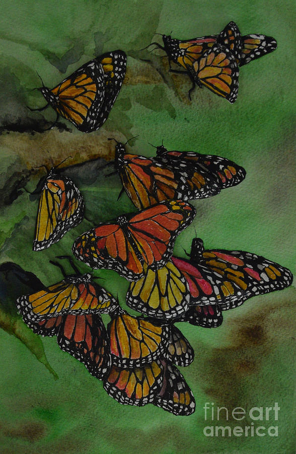 Monarch Cluster Painting by Bev Morgan