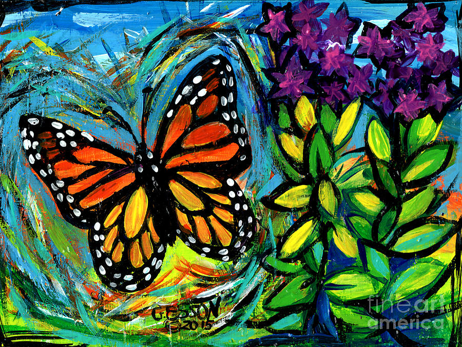 Monarch With Milkweed Painting by Genevieve Esson