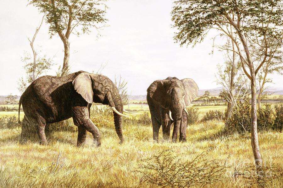 Monarchs Of Kenya-african Elelphants Painting