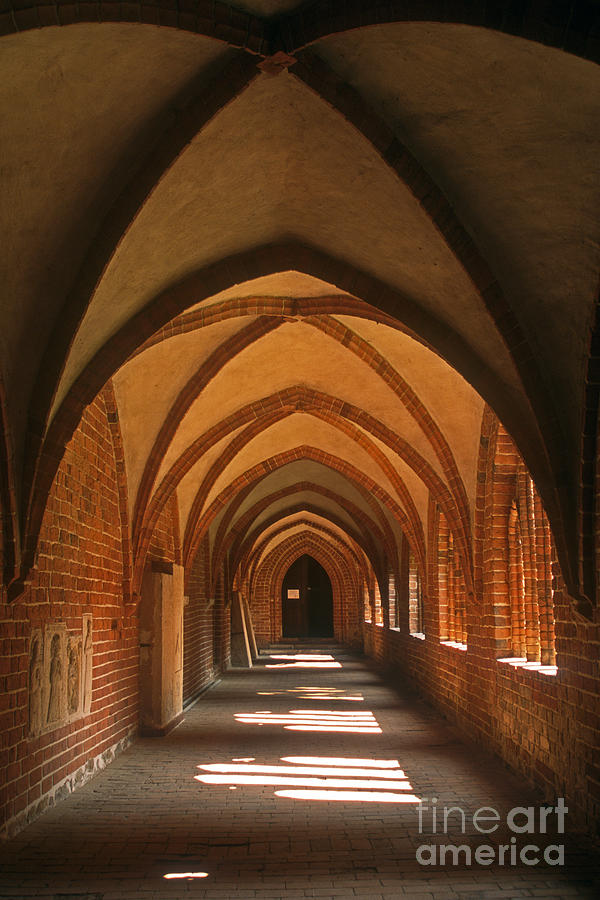 Architecture Photograph - Monastery arched walkway by Inge Riis McDonald