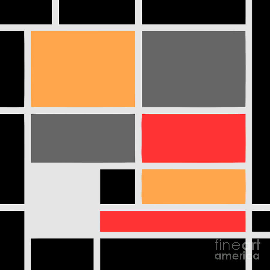 Mondrianista orange red black and gray  Digital Art by Heidi De Leeuw