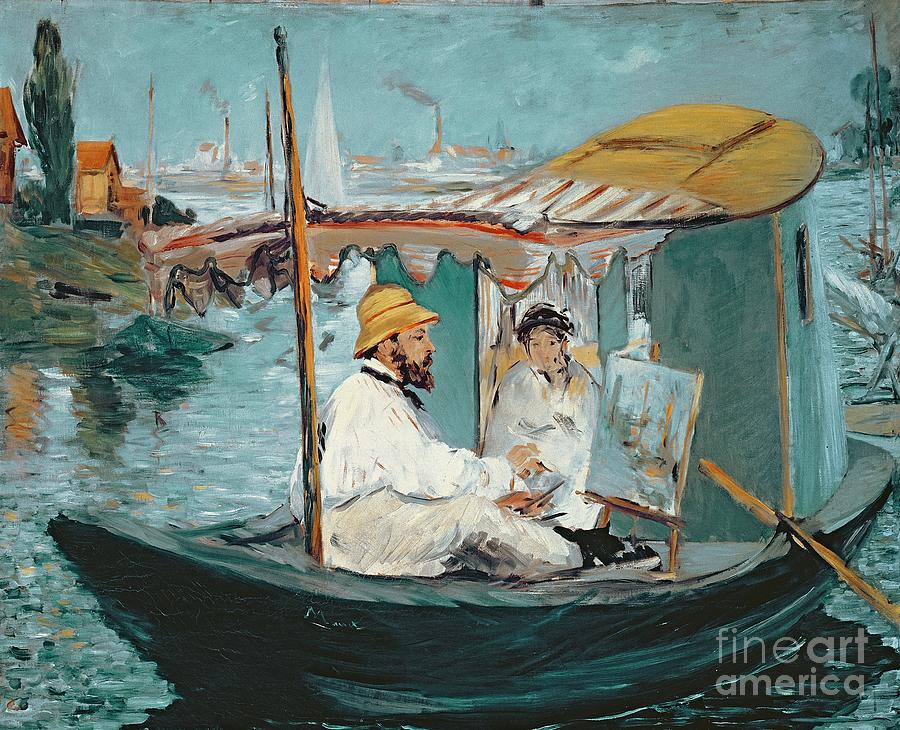 Monet in his Floating Studio Painting by Edouard Manet