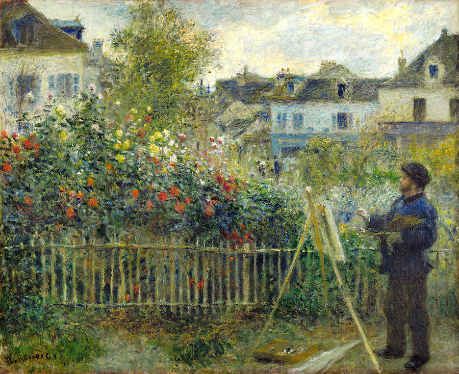 Monet Painting his Garden at Argent Painting by Pierre-Auguste Renoir ...