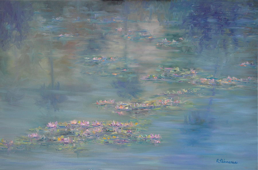 Monet Style Water Lily Peaceful Tropical Garden Painting Print by Amber Palomares Monet Style Water Lily Peaceful Tropical Garden Painting Print by Amber Palomares