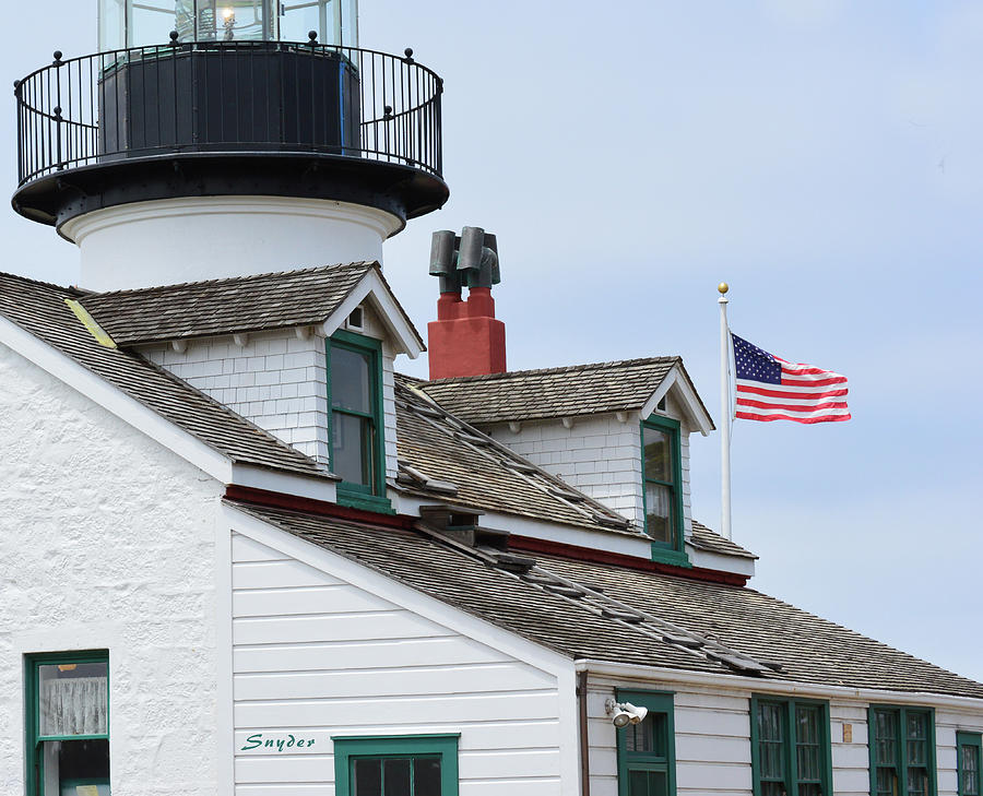 Floyd Snyder Photograph - Monetrey Lighthouse Flag by Floyd Snyder