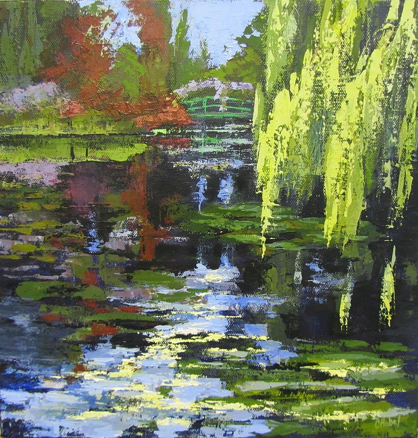 Tree Painting - Monets garden Painting Palette Knife by Chris Hobel