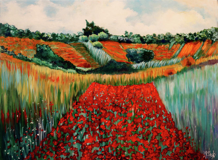 Monets Poppy Field No. 2 Painting by Carole Sluski