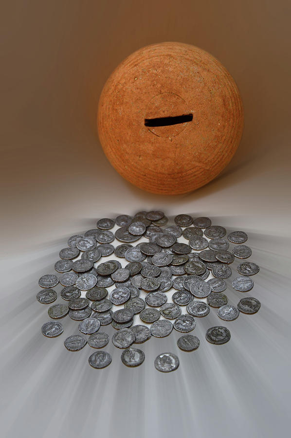 Moneybox And Coins Roman Period. Digital Art