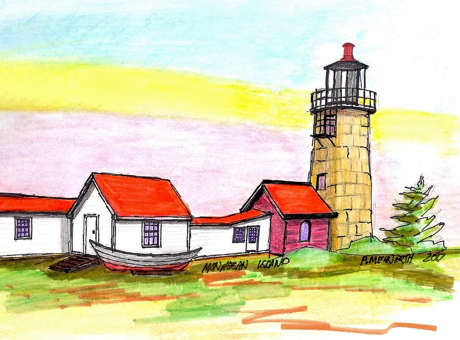 Monhegan Island Light Drawing by Paul Meinerth