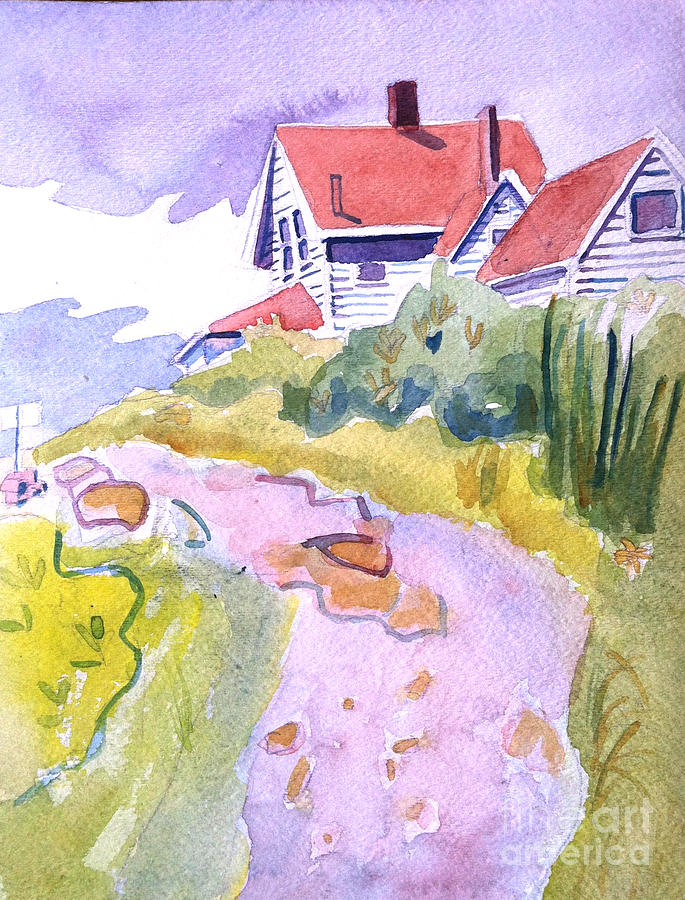 Monhegan Lighthouse Path Painting by Debra Bretton Robinson