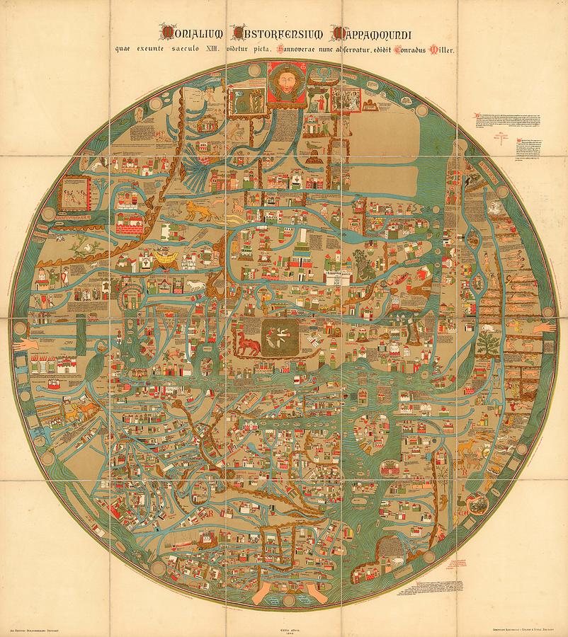 Monialium Ebstorfensium Mappammundi - Ebstorf Map - Pictorial Map -Map of the World - Antique Map Drawing by Studio Grafiikka