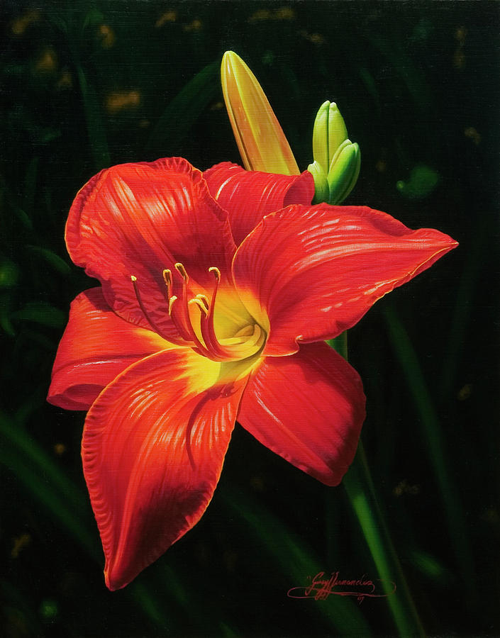 Monikas Red Lily Painting by Gary  Hernandez
