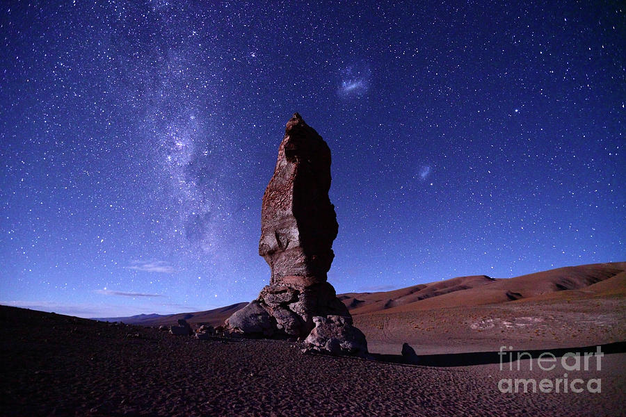 Monjes de la Pacana Milky Way and Magellanic Clouds Chile Photograph by James Brunker