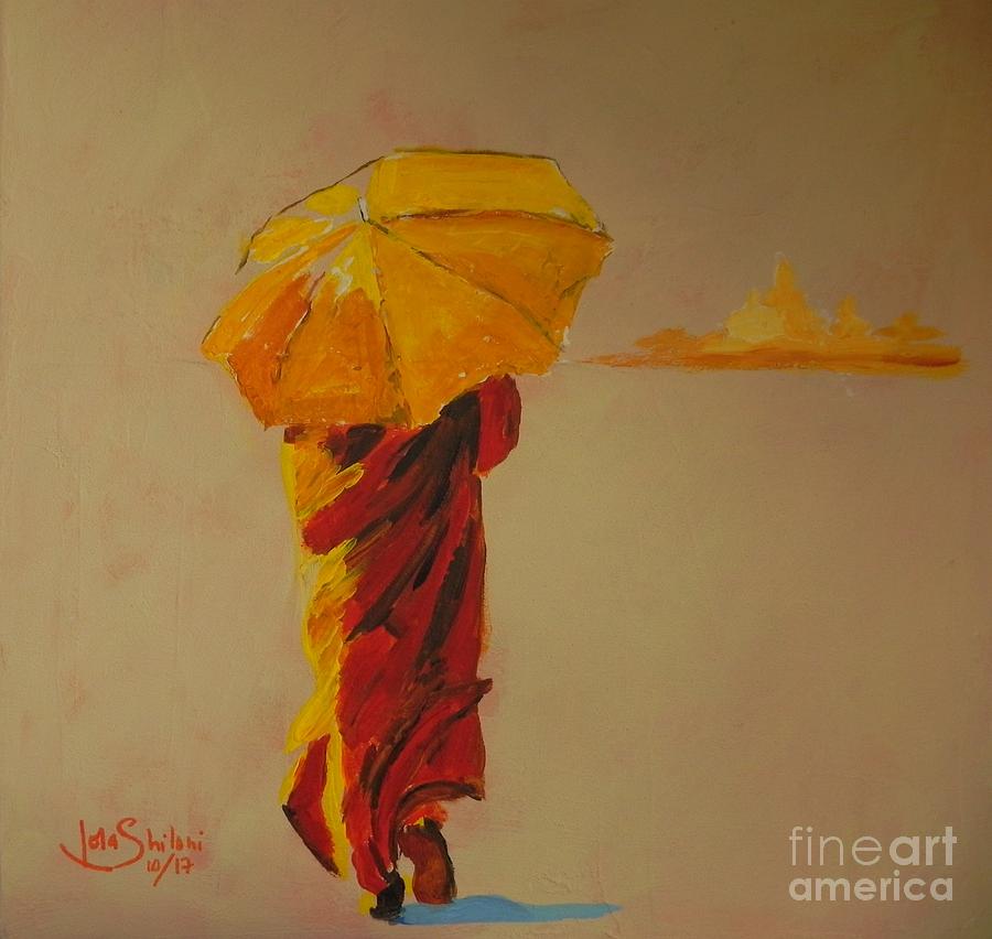 Monk With Sunshade And Pagodas Painting by Jolanta Shiloni