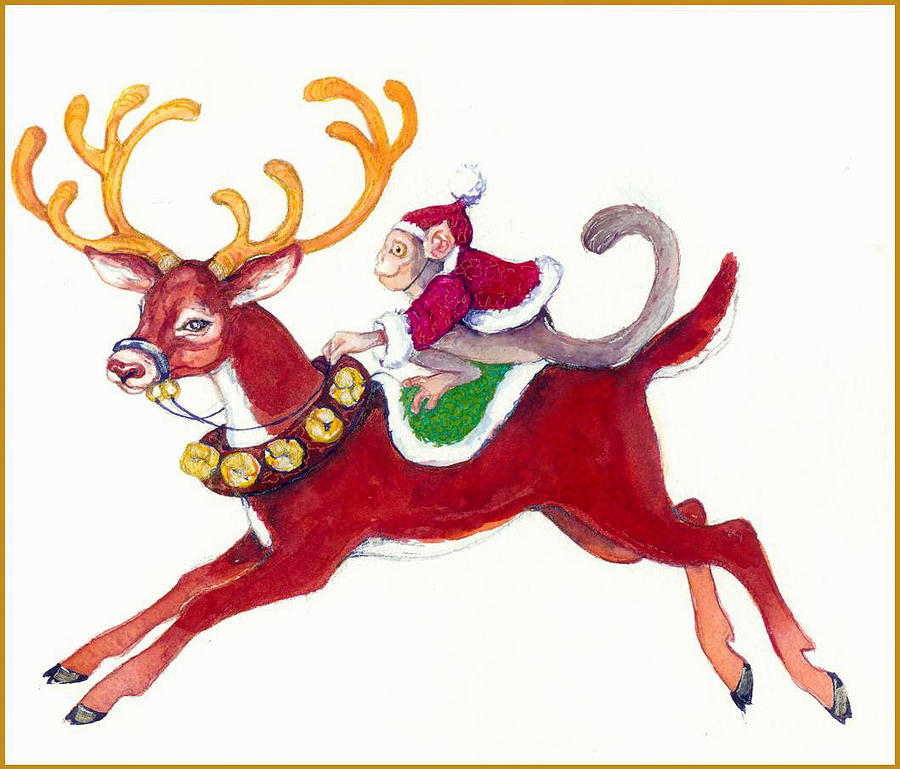 Monkey and Reindeer  Painting by Peggy Wilson