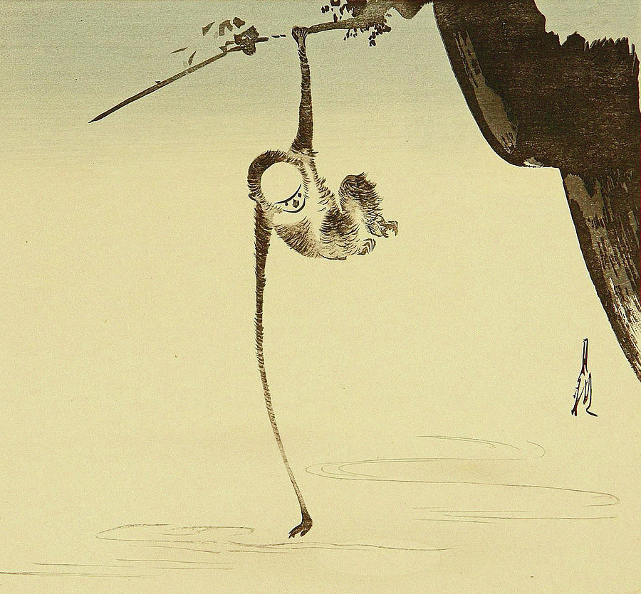Spring Painting - Monkey and the Moon Reflection by Ogata Gekko