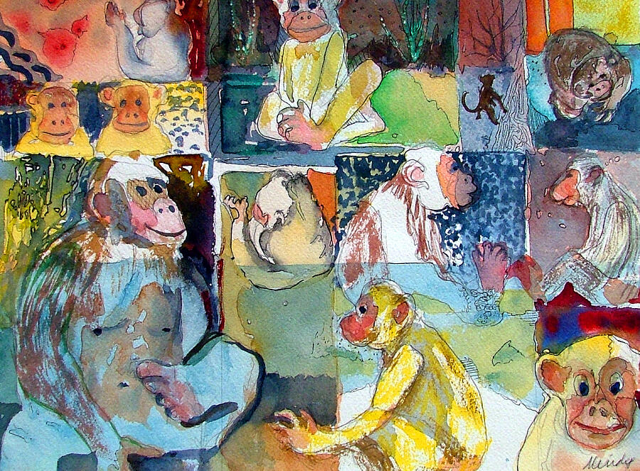 Monkey Painting - Zoo Monkey Business by Mindy Newman