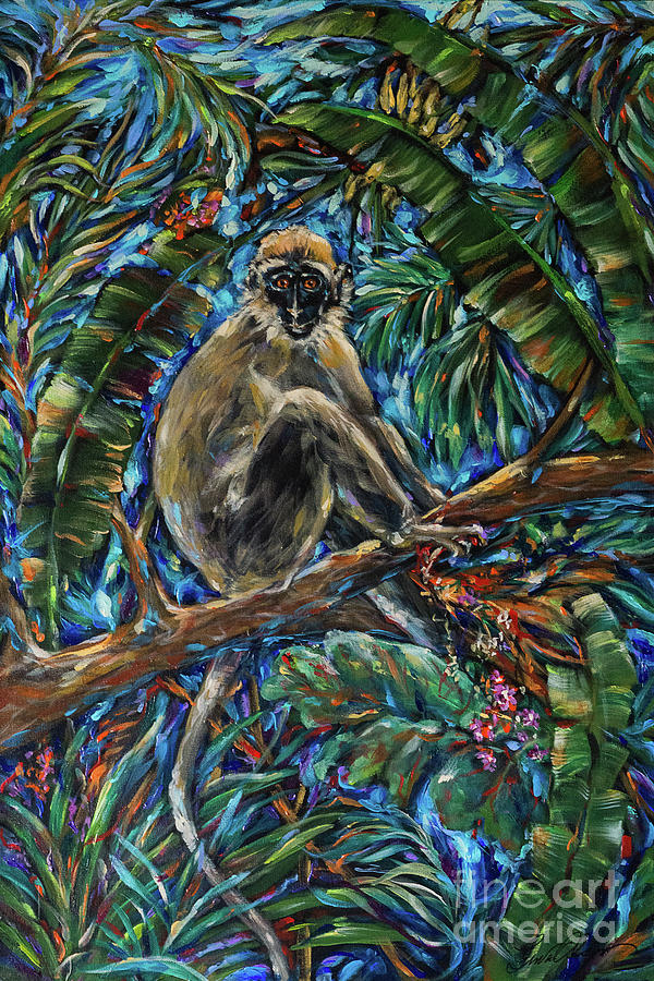 Monkey Eating Berries Painting by Linda Olsen