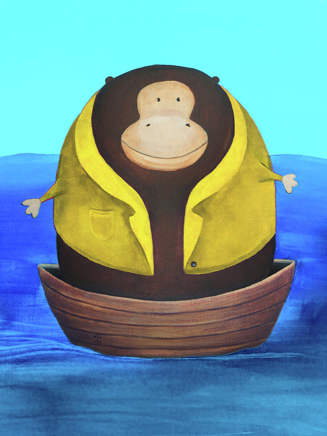 Monkey Painting - Monkey in a Boat by Lael Borduin