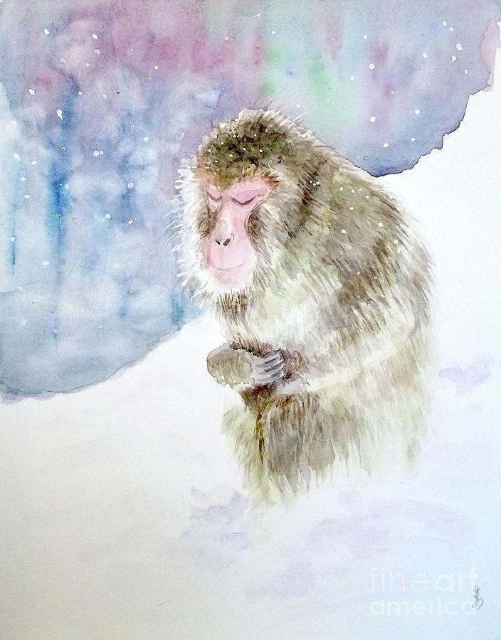 Monkey in meditation Painting by Yoshiko Mishina