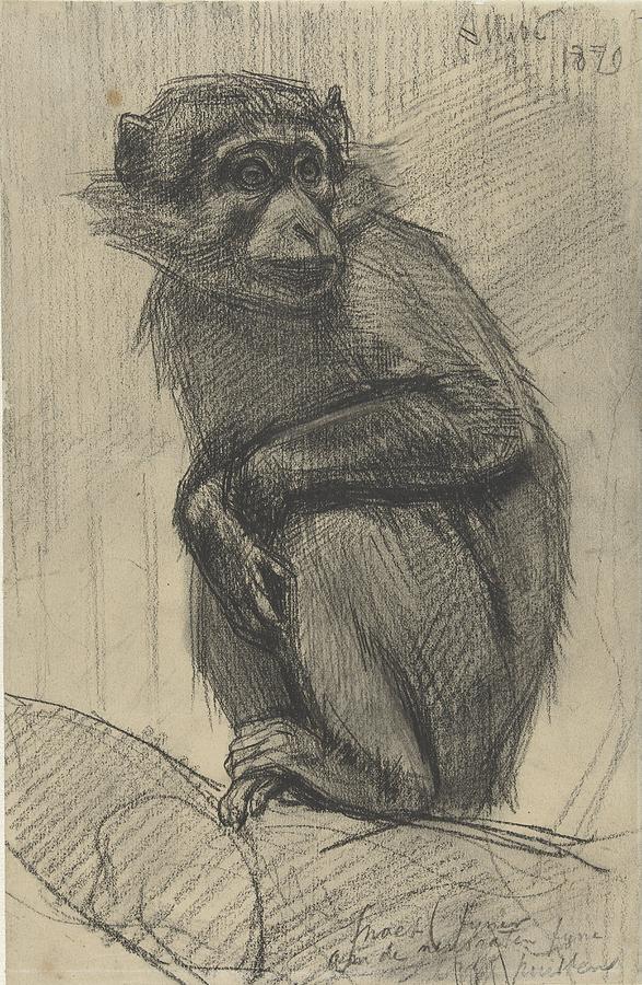 Monkey on a Branch, August Allebe, 1879 Painting by Celestial Images