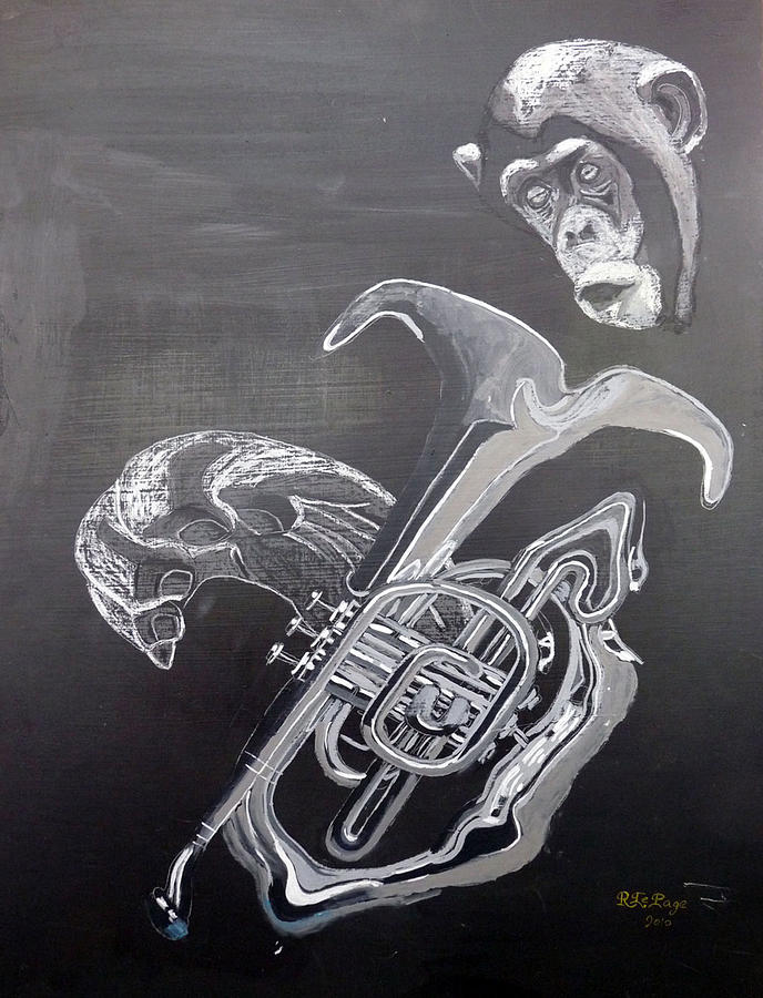 Monkey Playing Tuba Painting by Richard Le Page