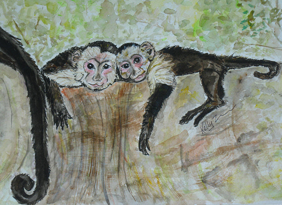 Monkey Sibling Love Painting by Kelly Smith