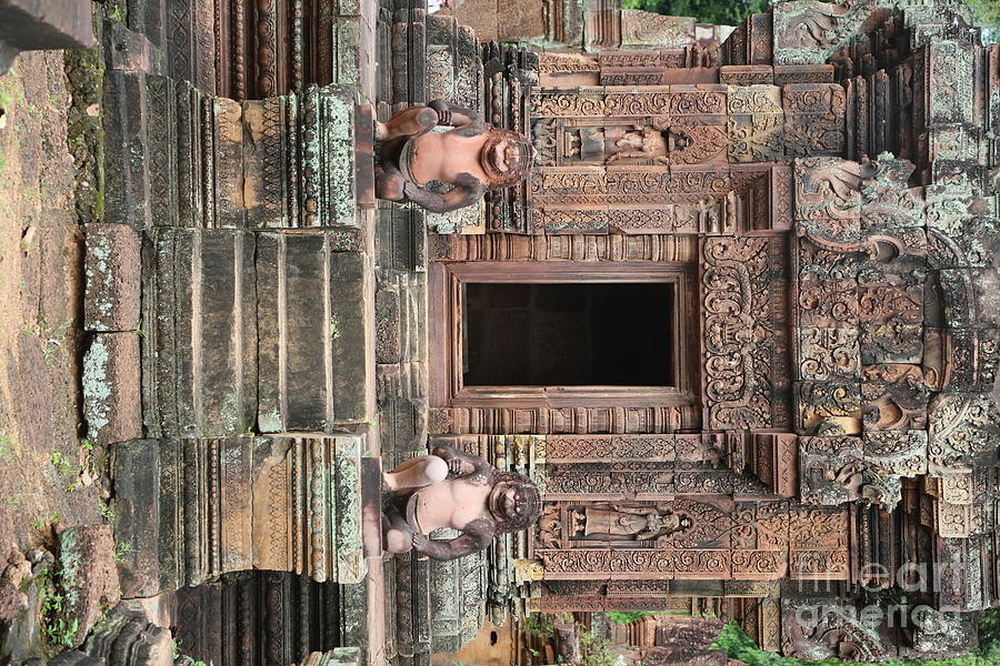 Monkey Statue Color Ruins UNESCO Site Cambodia  Photograph by Chuck Kuhn