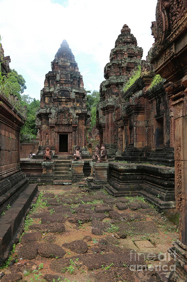 Monkey Temple Worship Banteay Srei Cambodia  Photograph by Chuck Kuhn