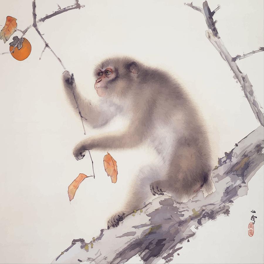 Monkey Vector After Hashimoto Kansetsu Painting by Taiche Acrylic Art