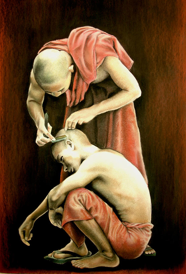Monkhood I - Monk Shaving Pastel by Vongduane Manivong