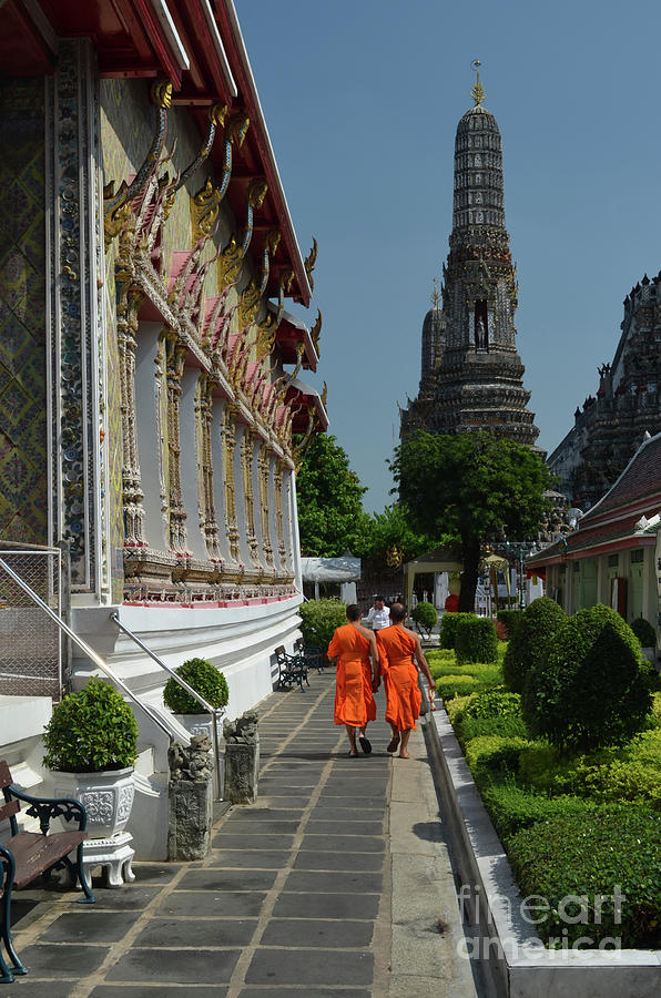 monks at Wat Arun Photograph by Michelle Meenawong