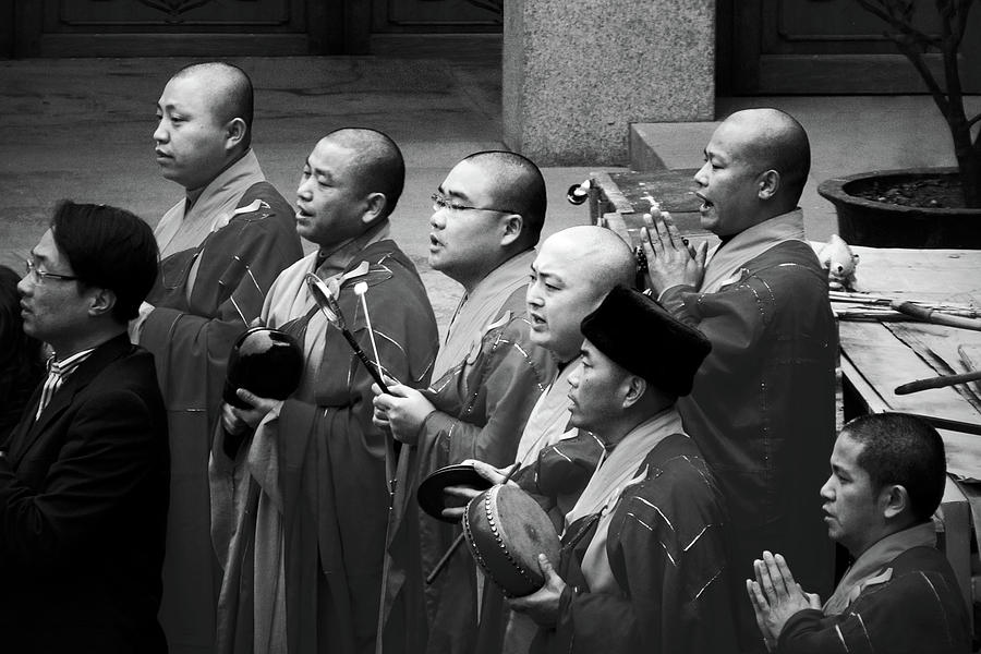 Monks chanting - Jingan Temple Shanghai Photograph by Alexandra Till