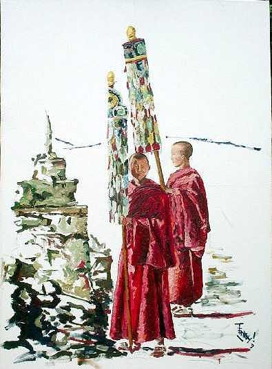 Monks Painting by Tenzin Phakmo